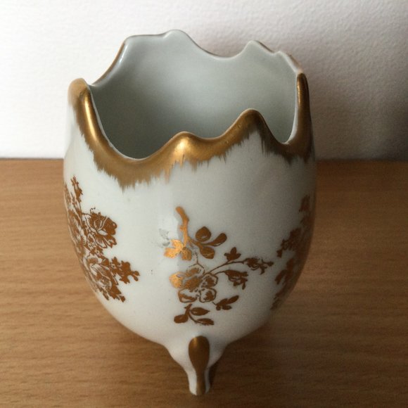 Vintage plates, egg server Porcelain de France gold leaf & flower lot of three - Picture 7 of 8